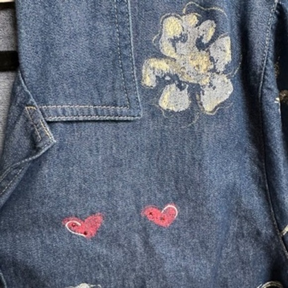 Koret City Blues Denim Button Down Shirt Floral Heart Print Womens 20W - Picture 5 of 8